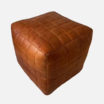 Merinide Leather Ottoman - Light Camel