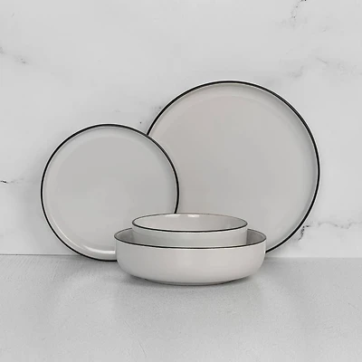 gusto! Rim Dinner Set, 16 Piece - White and Black