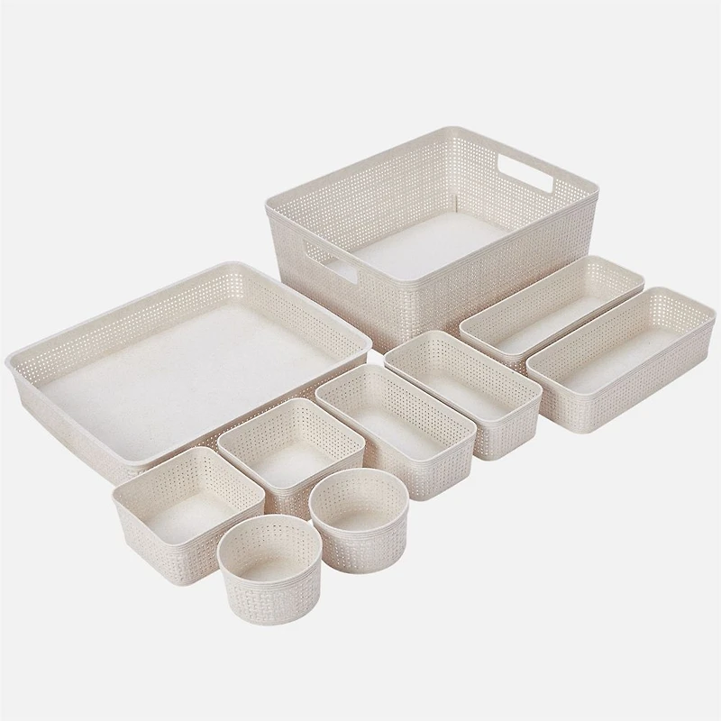 N&T 10-Piece Plastic Weave Organizer Basket Set - Natural