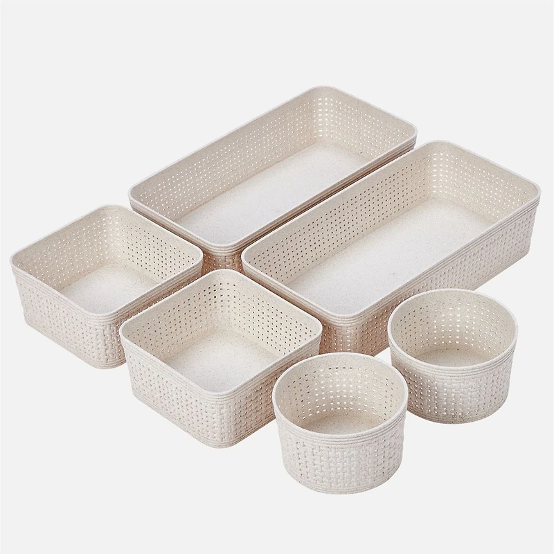 N&T 6-Piece Plastic Weave Organizer Basket Set - Natural