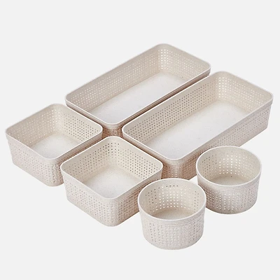 N&T 6-Piece Plastic Weave Organizer Basket Set - Natural