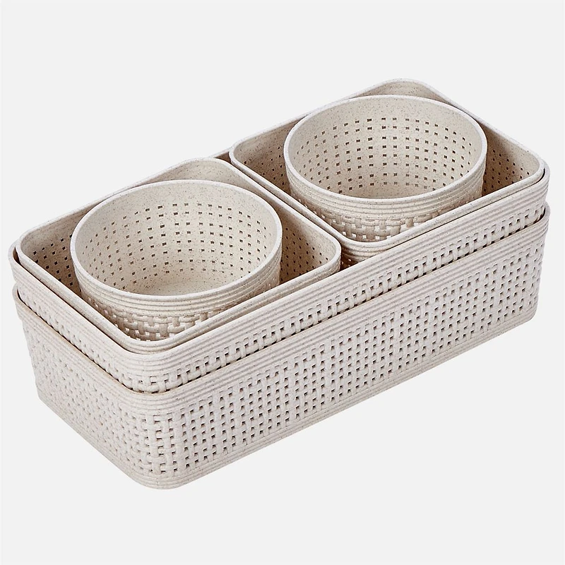 N&T 6-Piece Plastic Weave Organizer Basket Set - Natural