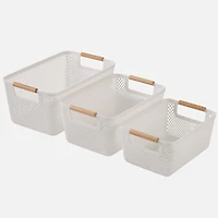 N&T Malla Panier avec poignées en bois, ensemble de 3