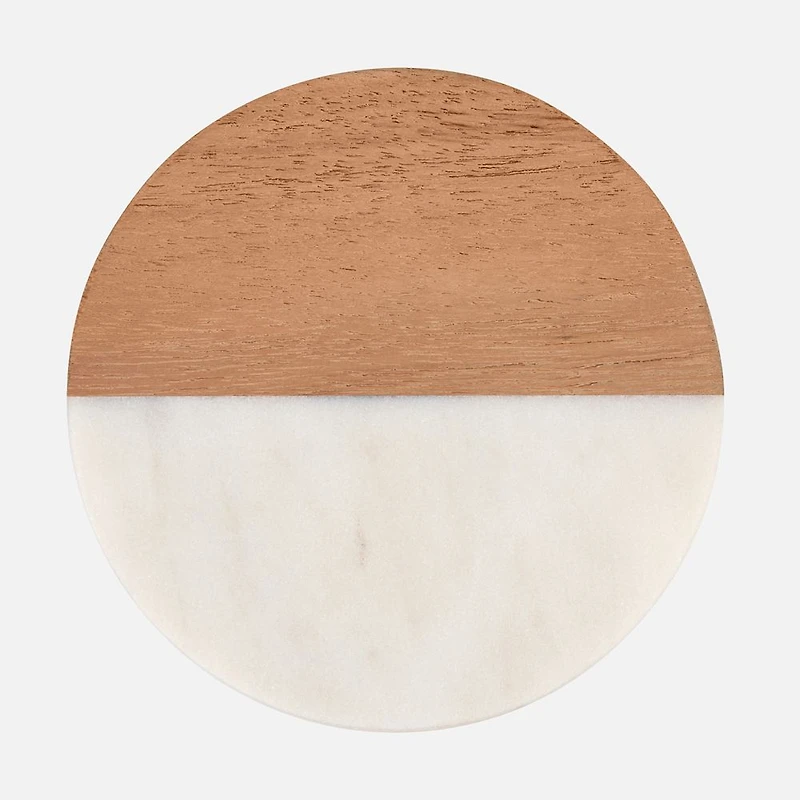 Maxwell & Williams Round Marble & Acacia Coaster - White & Wood 
