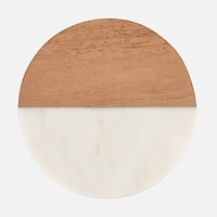 Maxwell & Williams Round Marble & Acacia Coaster - White & Wood 