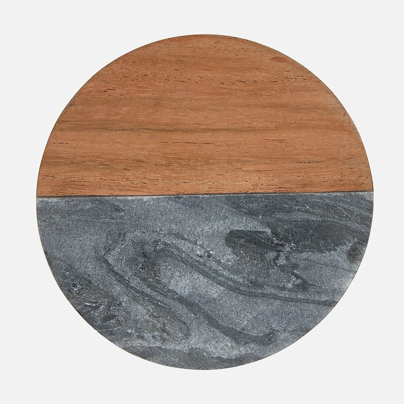 Maxwell & Williams Scallop Marble Coaster 11.5 cm - Charcoal and Wood