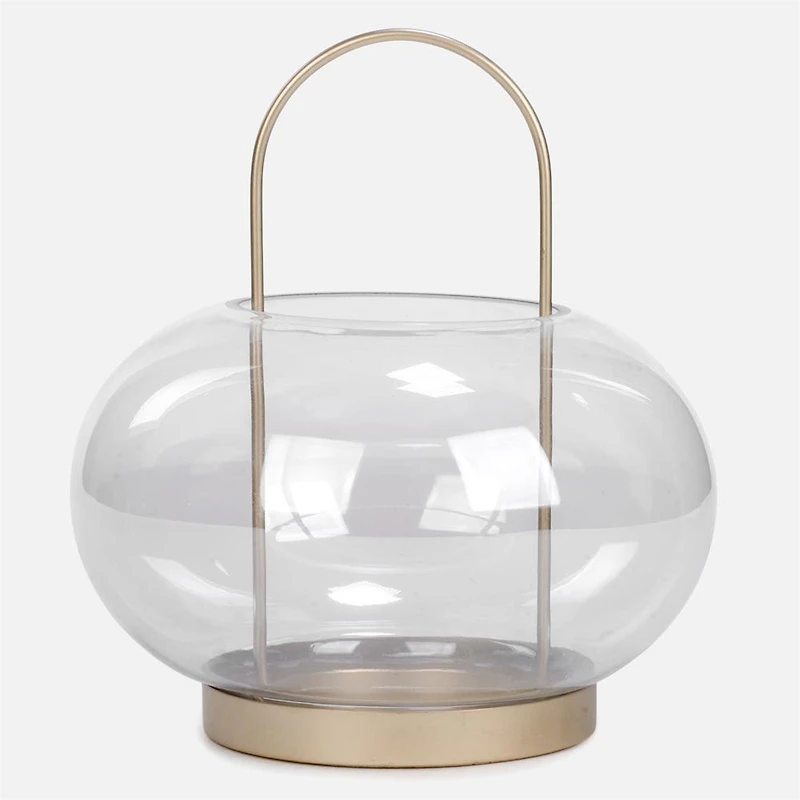 Lanterne en verre, ovale - Transparent / Or