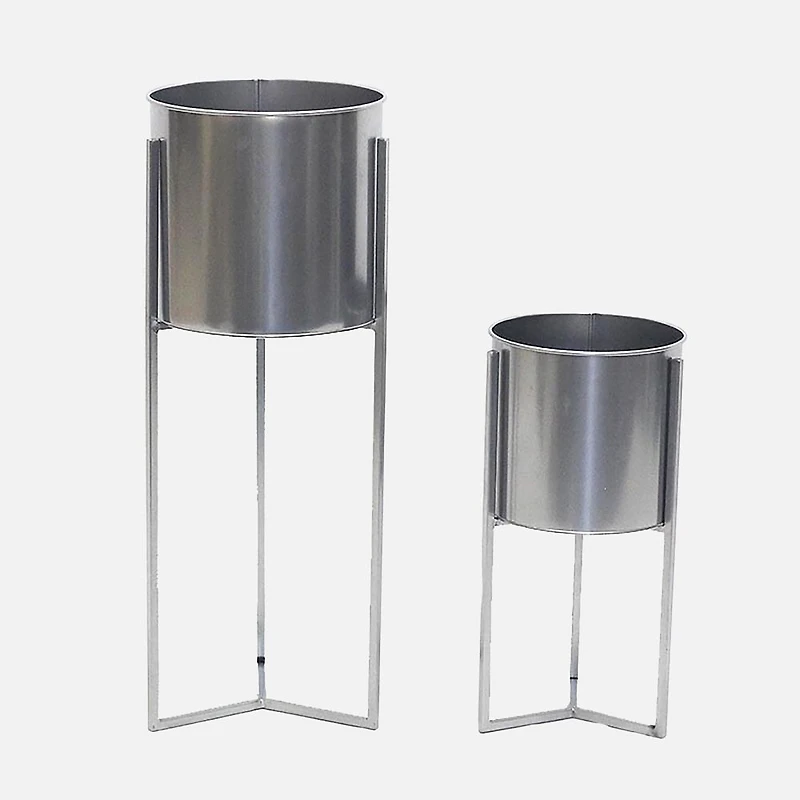 Planters with Stand, Set of 2 - Silver