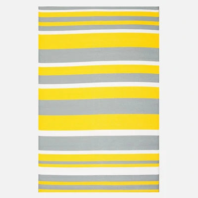 Tri Colour Space Dyed Striped Rug - Yellow/Grey