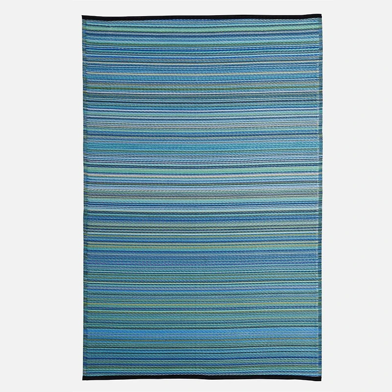 Tri Colour Space Dyed Striped Rug - Blue/Green