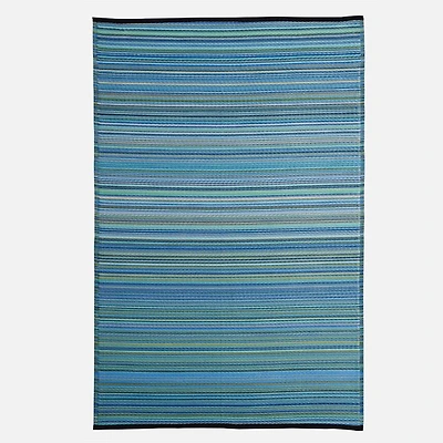 Tri Colour Space Dyed Striped Rug - Blue/Green