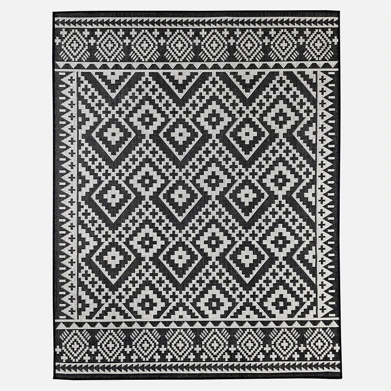 Tri Colour Space Dyed Diamond Rug - Black/White