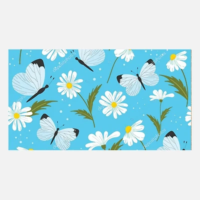 Tapis de coco - Bleu, Marguerites