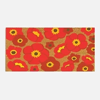 Tapis de coco Fleurs Rouge - Naturel