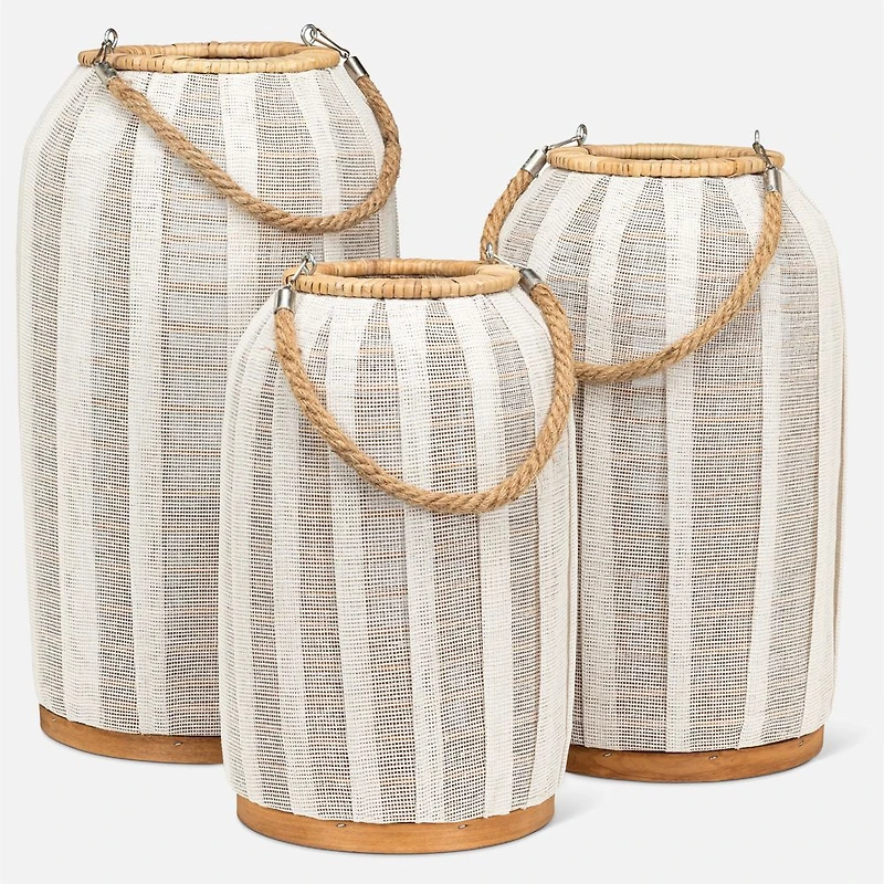 Tall Lantern with Jute Handle, 3.5" -Ivory