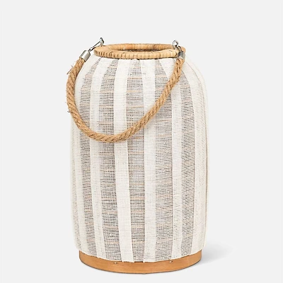 Tall Lantern with Jute Handle, 3.5" -Ivory