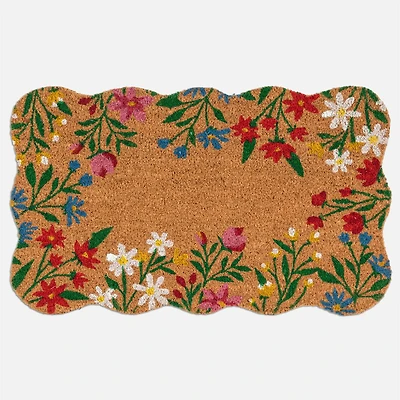 Floral Scallop Border Coir Rug - Natural