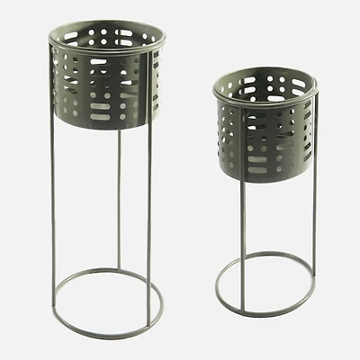 Support de plante en métal rond 2 pièces - Vert