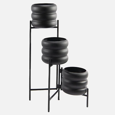 Support de plante à bulles en métal à trois niveaux - Noir