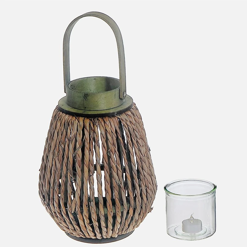 Lucia Natural Small Grass Lantern - Brown/Green