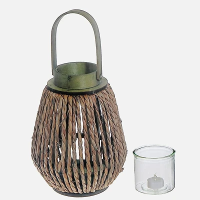 Lucia Natural Small Grass Lantern - Brown/Green