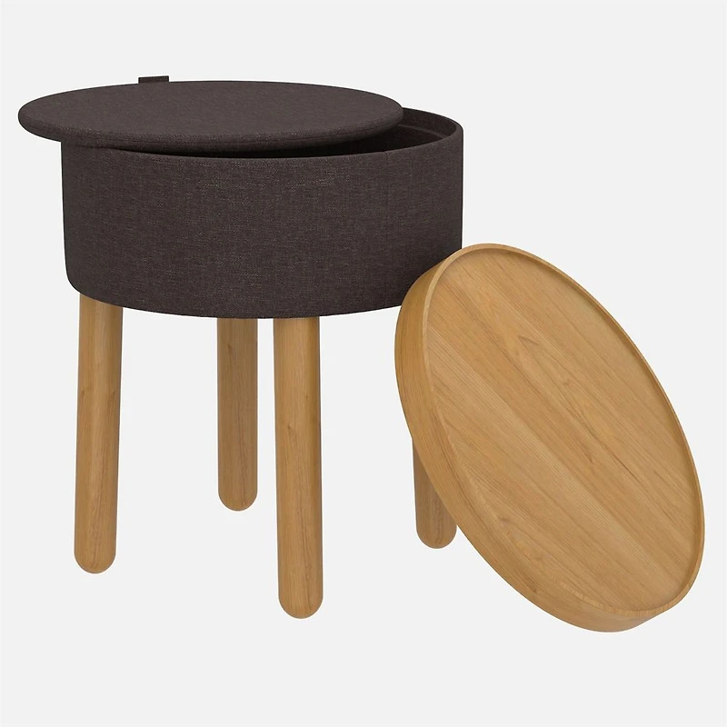 Polly Storage Ottoman  - Charcoal/Natural