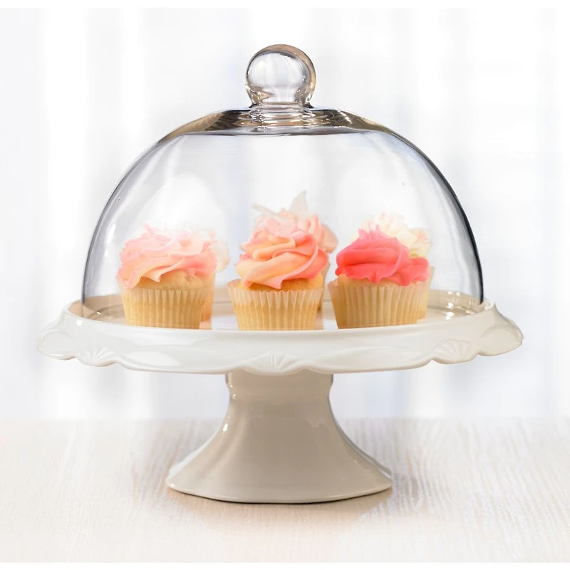 Brilliant Bianco Plateau à gâteau sur pied avec cloche