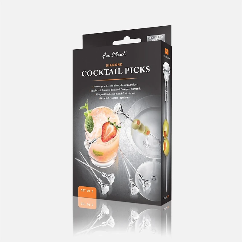 Diamond Set of 6 Clear Cocktail Picks by Final Touch