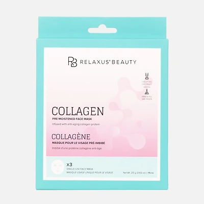 Relaxus Beauty Masques pour le visage pré-imbibé, 3 pièces - Collagène