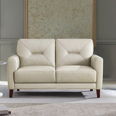 Mavis Leather Loveseat - Vanilla