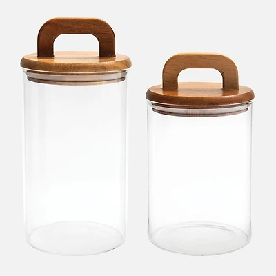 Safdie & Co Pots de rangement avec couvercles en bois, ensemble de 2