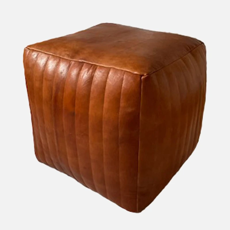 Sasha Leather Ottoman - Light Camel