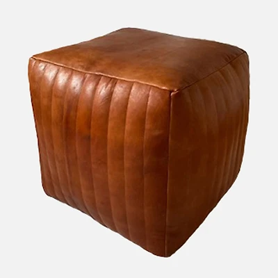 Sasha Leather Ottoman - Light Camel