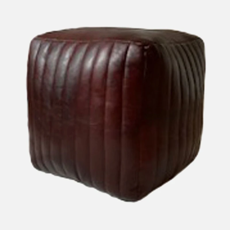 Sasha Leather Ottoman - Brown