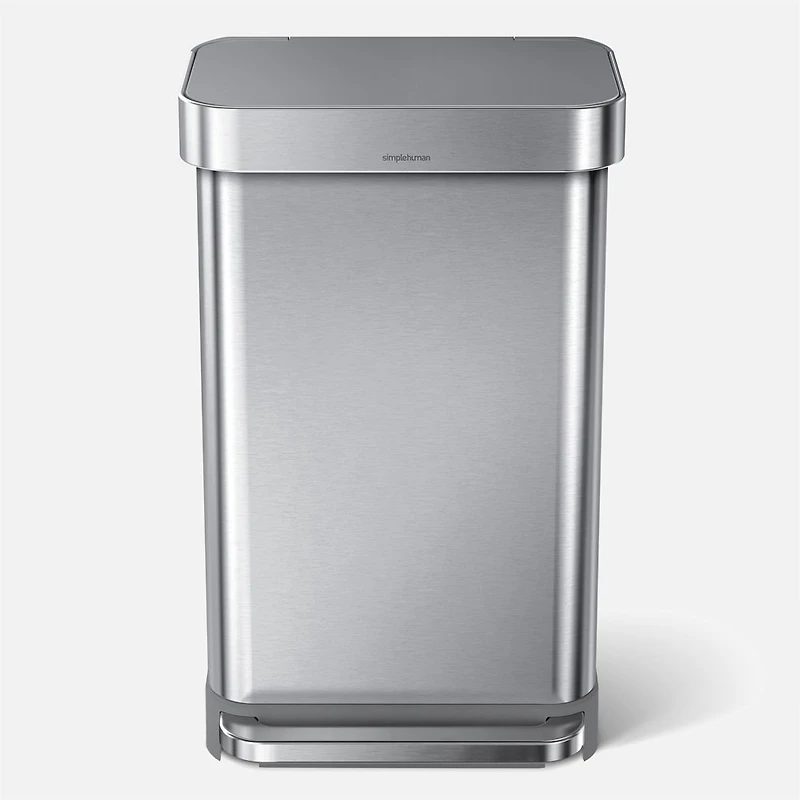 simplehuman 45L Rectangular Step Can with Liner Pocked, Brushed Stainless Steel