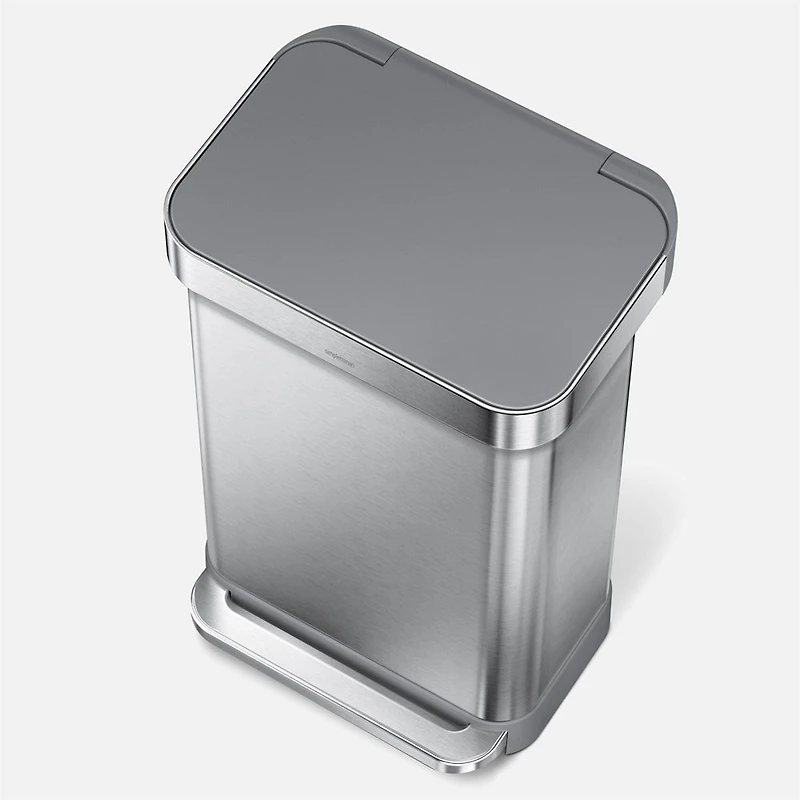 simplehuman Corbeille rectangulaire de 45 L avec sac poubelle intégré, acier inoxydable brossé
