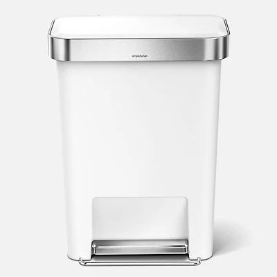 simplehuman Corbeille rectangulaire avec pochette pour sac poubelle, 45 litres - Blanche