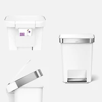 simplehuman Corbeille rectangulaire avec pochette pour sac poubelle, 45 litres - Blanche