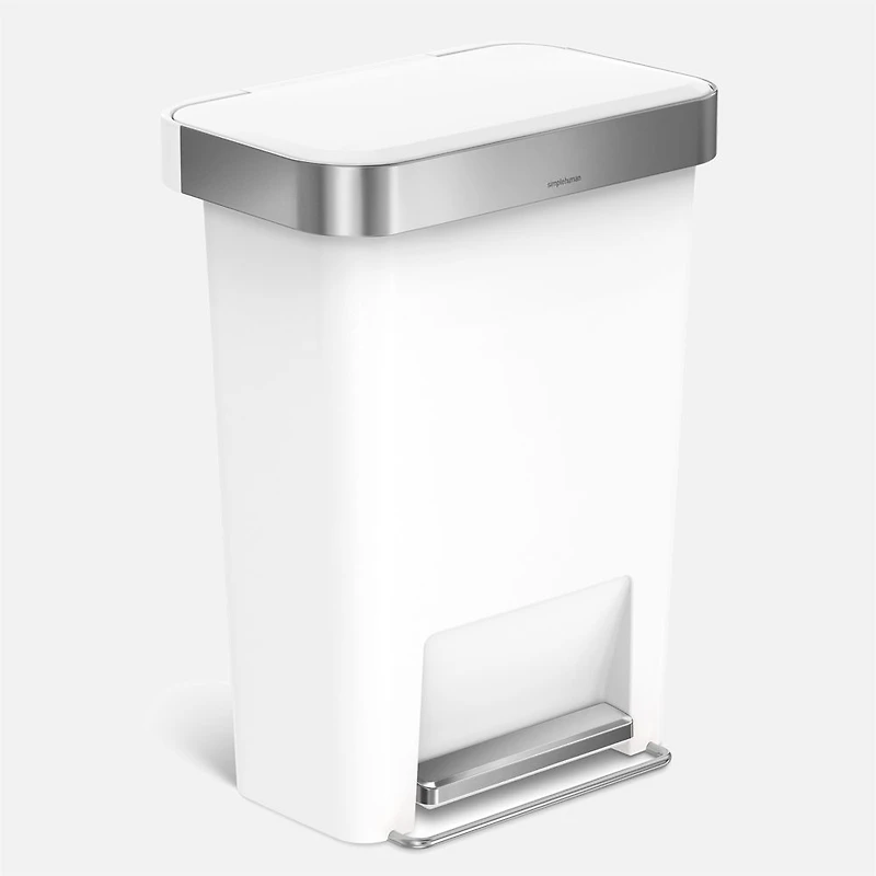 simplehuman Corbeille rectangulaire avec pochette pour sac poubelle, 45 litres - Blanche
