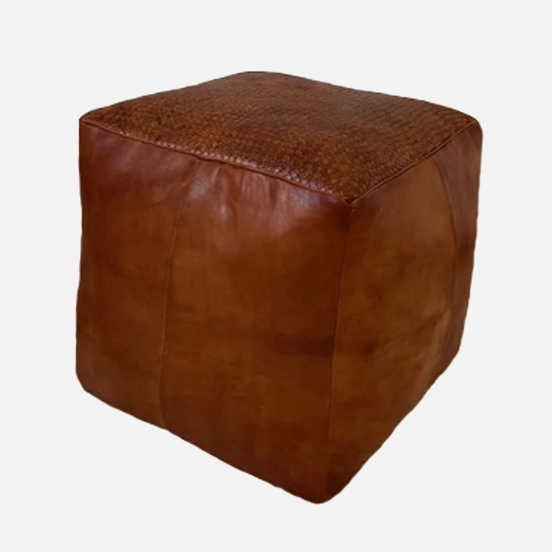 Sila Leather Ottoman - Light Camel