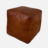 Sila Leather Ottoman - Light Camel