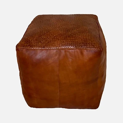 Sila Leather Ottoman - Light Camel