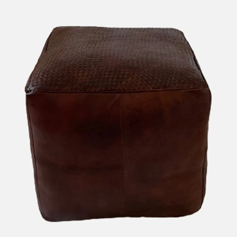 Sila Leather Ottoman - Brown