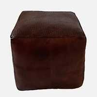 Sila Leather Ottoman - Brown
