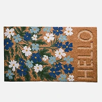 Tapis de coco - Hello, Fleurs bleues et blanches