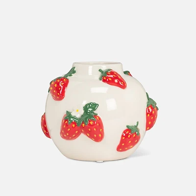 Small Round Vase with Strawberries Motif