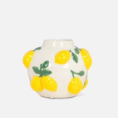 Small Round Vase with Lemons Motif