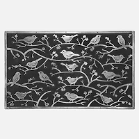 Rubber Mat - Birds On Branches, Silver