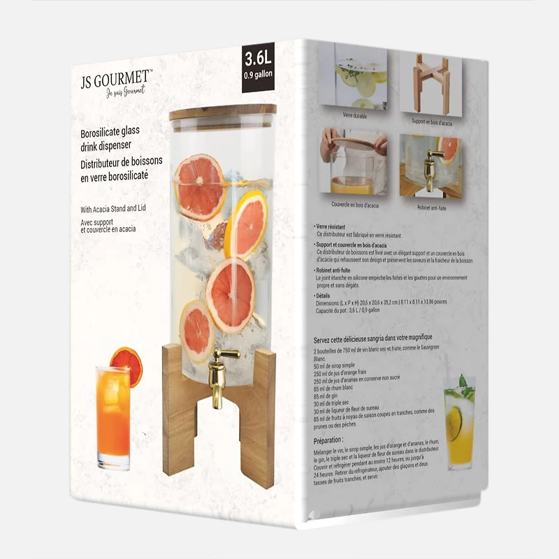 JS Gourmet Glass Dispenser with Acacia Lid