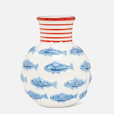 Vase à col rayé avec poisson nageur 